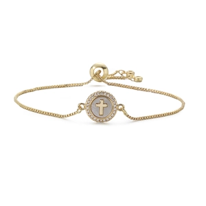 18K gold plated copper bracelet with cross shell pendant and zircon stones