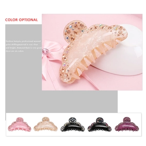 Acrylic hair claw clips with sparkling rhinestones in multiple colors for women
