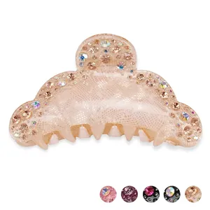 Large Acrylic Hair Claw Clip For Women Elegant Rhinestone Shark Clip Ponytail Holder Fashion Grid Pattern Hair Accessory