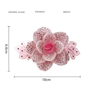 Rosafarbene Haarspange aus Acetat mit Strasssteinen, Größe 10 cm x 6,4 cm für halboffene Frisuren