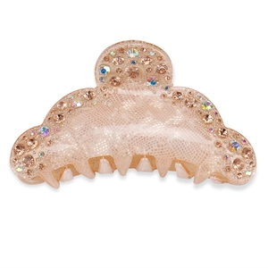 Large nude pink acrylic shark hair claw with sparkling rhinestones in a mesh pattern