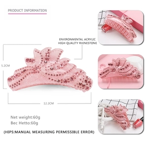 Pince à cheveux rose ornée de strass en acrylique écologique pour femmes, 12,2 cm