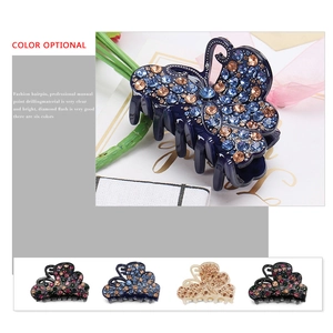 Sparkling dark blue butterfly hair claw clip with rhinestones for elegant ponytail styling