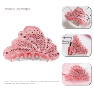 Pink acrylic claw clip with sparkling rhinestones for women, handmade hair accessory