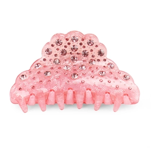 Eleganter rosa Acryl-Haarclip mit funkelnden Strasssteinen und Gitterstruktur-Finish