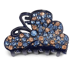 Elegant blue acrylic butterfly hair claw clip with colorful rhinestones for women hair