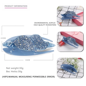 Fermaglio per capelli in acrilico blu con strass, 11cm elegante accessorio moda