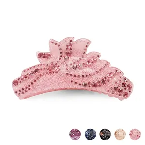 Grande Pince à Cheveux en Acrylique pour Femmes Élégante avec Strass Motif de Fleurs Accessoires de Cheveux Faits à la Main pour Mariage Fête Quotidien