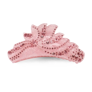 Grande pince à cheveux rose avec strass brillants et élégant motif ondulé