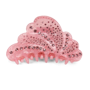 Pink rhinestone acrylic hair claw clip with diamond pattern and scalloped layered design