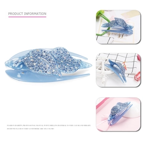 Elegante fermaglio per capelli a foglia blu in acrilico con strass luccicanti