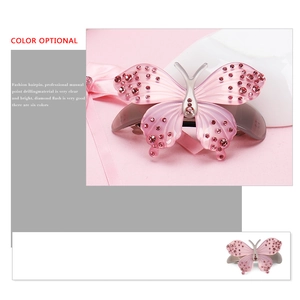 Pink gradient butterfly hair clip with rhinestones and elegant acetate finish for women