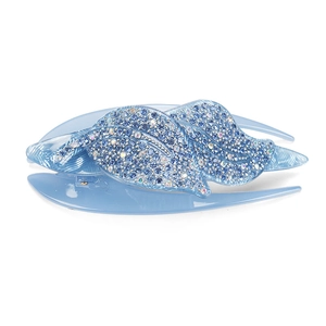 Elegante molletta per capelli a foglia in acrilico blu con strass e becco d'anatra