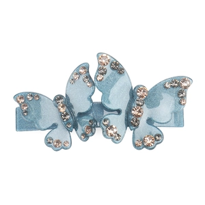 Blue butterfly hair clip with Czech rhinestones on a polished spring bar hair accessory
