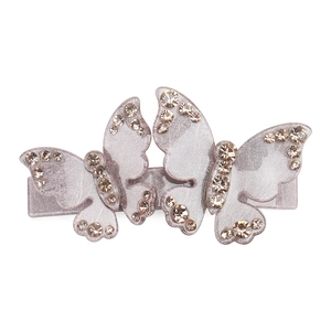 Elegant 3D double butterfly hair clip with lavender pink wings and sparkling crystals