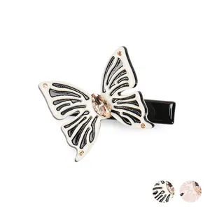 Elegante Farfalla Fermaglio in Acetato Con Strass Intarsiato Stile Francese Pinza a Becco d'Anatra Donna Accessori Capelli