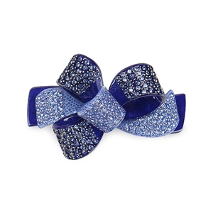 Elegant blue crystal bow hair clip with gradient rhinestones on polished acrylic base