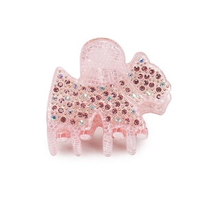 Pince à cheveux rose en forme de chien en acrylique avec strass et motif à carreaux