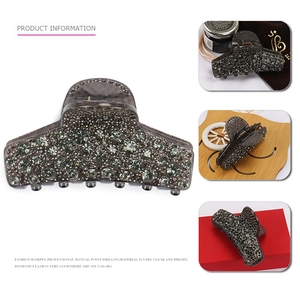 Sparkling dark grey acrylic hair claw clip with rhinestones in a classic rectangle shape