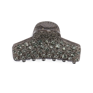 Gray acrylic rectangle hair claw clip with rhinestones and sparkling crystals
