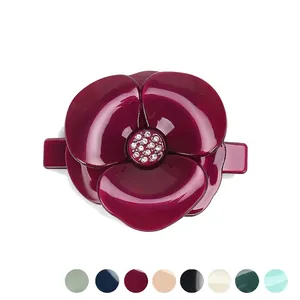 Élégante Pince à Cheveux Fleur de Camélia Barrette en Acétate Faite à la Main Avec Strass d'Autriche pour Mariage Fête Femme Accessoires