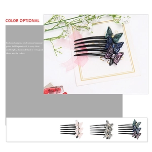 Elegant five-tooth butterfly hair comb available in six colors with sparkling crystals