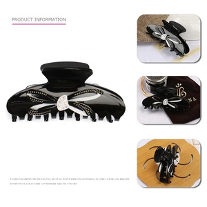 Pince à cheveux élégante en acrylique noir avec nœud en strass brillant pour femme