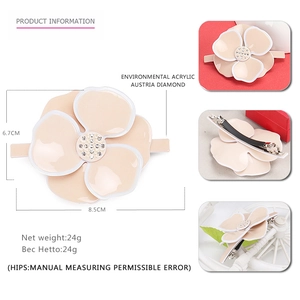 Elegant large camellia flower hair clip in beige acrylic with sparkling rhinestones