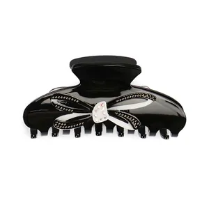 Pince à Cheveux en Acrylique avec Nœud Papillon pour Femmes Fait à la Main Strass Papillon Accessoires Cheveux Noir Coiffe de Mode