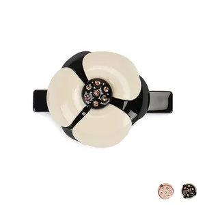 Barrette à Cheveux Élégante en Acétate Fleur de Camélia pour Femmes Pince à Ressort avec Strass Autrichiens Fait à la Main