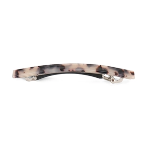 Detail of grey leopard tortoise acetate hair clip with durable silver metal spring clasp