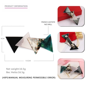 French acetate geometric triangular hair clip with colorful marble pattern blocks