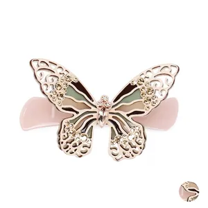 Französisch Acetat Hohl Schmetterling Federclip Mit Strass Elegant Vintage Haarschmuck Für Damen Rosa Schmetterling Haarklammer