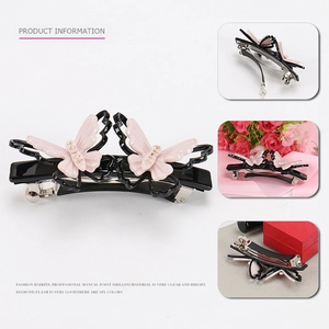 Pince à cheveux papillon en acétate avec strass et motif de double papillon creux en 3D