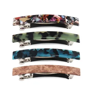 Minimalist acetate hair clip set with unique natural marble patterns and metal spring clips