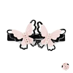 Pince à Cheveux Papillon en Acétate de France avec Strass Élégant Papillon Creux Pince à Ressort Accessoire de Coiffure Fait Main Femme