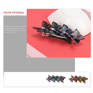 Rainbow acetate butterfly spring hair clip set with sparkling rhinestones in six colors