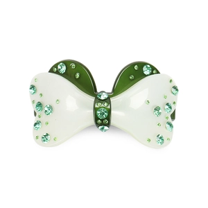 Fermaglio per capelli a fiocco in acrilico con strati verde-bianco e strass verde chiaro