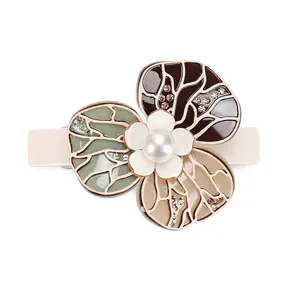French Elegant Acetate Flower Hair Clip Vintage Faux Artificial Pearl Rhinestone Barrette Floral Spring Clip Women Hair Accessories
