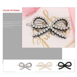 Barrette à cheveux nœud avec perles et base en métal style vintage pour femmes