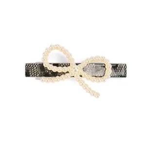 French Style Acetate Bow Hair Clip With Faux Artificial Pearl Lace Texture Elegant Spring Clip For Women Sweet Hair Accessory