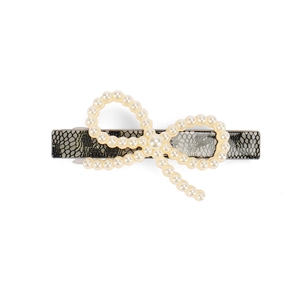 Elegant French acetate hair clip with snake skin pattern lace and faux pearls