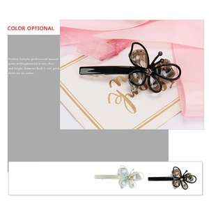 Acetate butterfly hair clip with rhinestones and marble texture in various colors