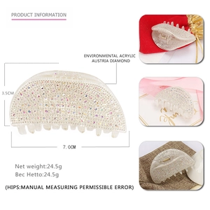 Pince à cheveux de luxe en acrylique transparent avec strass colorés 7,0 cm