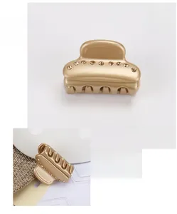 Dettaglio mini molletta per capelli in acetato champagne con strass, 2,9x1,8 cm