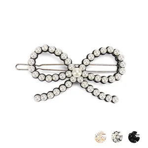 Pince à Cheveux Nœud Élégante Style Coréen Base en Acétate Avec Künstliche Perles Accessoire Cheveux Rétro Femme Pour Quotidien Fête