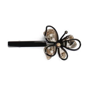 Elegant 3D acetate butterfly hair clip with marble pattern wings and sparkling rhinestones