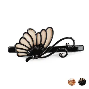 Handmade French Acetate Butterfly Hair Clip For Women Rhinestone Inlaid Marble Pattern Spring Clip Elegant Hair Accessories