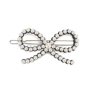 Barrette à cheveux élégante en perles noires et blanches en forme de nœud papillon