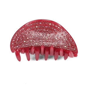 Pince à cheveux de luxe en acrylique rouge ornée de strass roses et multicolores